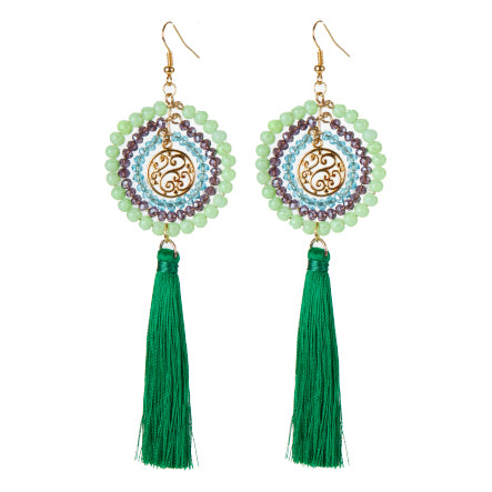 Aretes De Círculo De Rondeles Y Dije Grabado Con Borla