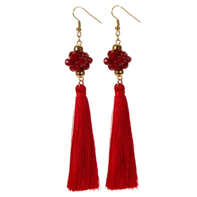 Fantasías Miguel Clave:LC1510 Aretes Rojos Con Rondeles Y Borlas