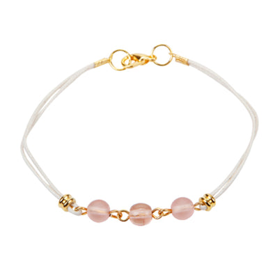 Fantasías Miguel Clave:LC1520 Pulsera De Cordón Blanco Con Cuentas De Cristal Rosa