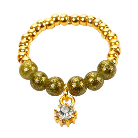 Anillo De Perlas Oro-Verde Con Dije De Cristal