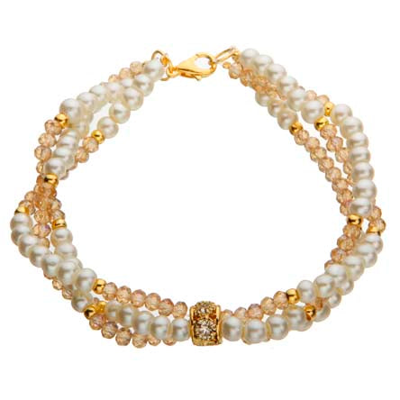 Pulsera Triple De Perlas Unidas Con Rondel De Piedras