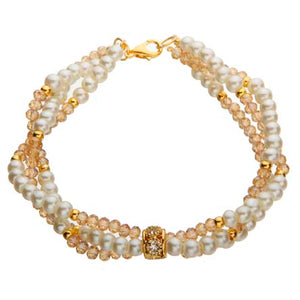 Pulsera Triple De Perlas Unidas Con Rondel De Piedras
