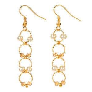 Aretes Largos De Argollas Con Perlas Y Rondeles