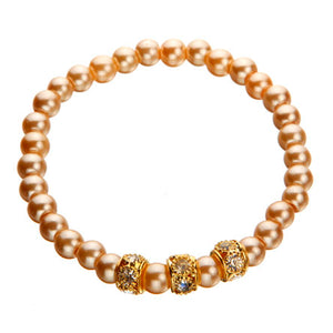 Pulsera Con Perlas Cristal Café Claro Y Rondeles Con Piedra