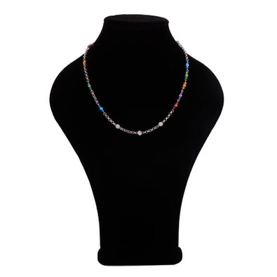 Fantasías Miguel Clave:LC1598 Collar De Cadena Con Cuentas Redonda De Cristales Y Perlas Multicolor