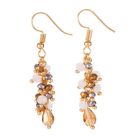 Aretes De Oro Con Engarces De Rondeles Miel-Blanco