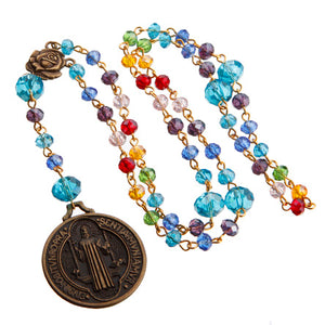 Rosario De Engarces Con Rondeles Multicolor Y Medalla Oro Antiguo