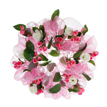 Corona De Malla Plástica Con Rosas Mini