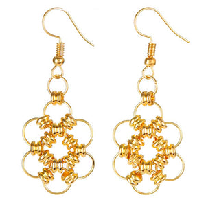 Aretes De Argolla Oro Con Cuenta Aro Metálica
