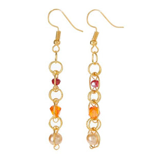 Aretes De Perlas Y Cristal Escalera Naranja