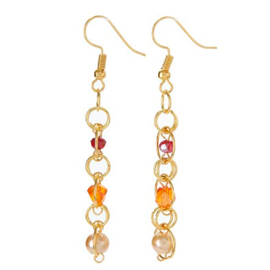 Fantasías Miguel Clave:LC1692 Aretes De Perlas Y Cristal Escalera Naranja