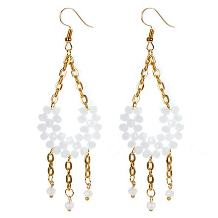 Aretes  Con Cadena Y Rondeles Blancos