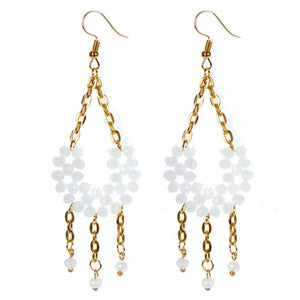 Aretes  Con Cadena Y Rondeles Blancos