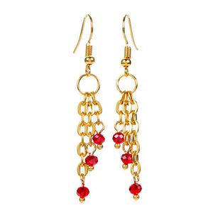 Aretes Con Cadena Y Rondeles Rojos