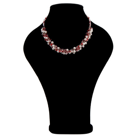 Collar Con Engarces De Perlas Y Rondeles Rojo/Rosa