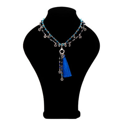 Fantasías Miguel Clave:LC1774 Collar De Cristales Azules Con Estrellas Y Borla