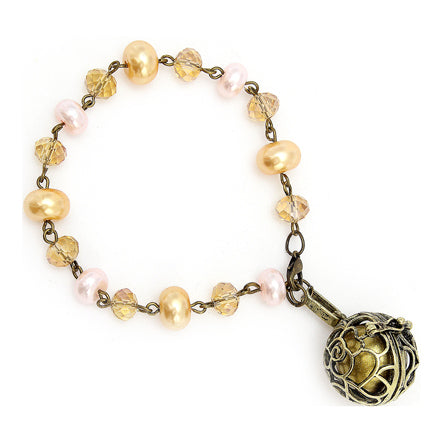 Pulsera Con Dije Oro Antigüo Y Perlas