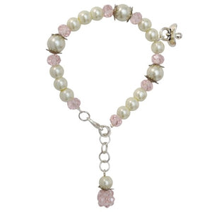 Pulsera Perlas Con Cristal Rosa Y Dije De Chupón