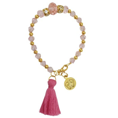 Fantasías Miguel Clave:LC981 Pulsera Cristal Rosa Con Dije De Piesitos Y Borla