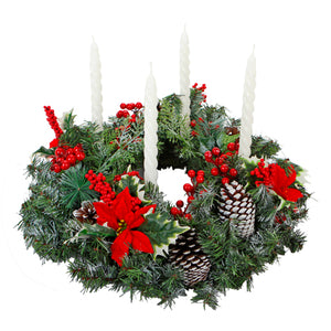 Candelabro Con Piñas Y Nochebuenas Rojas