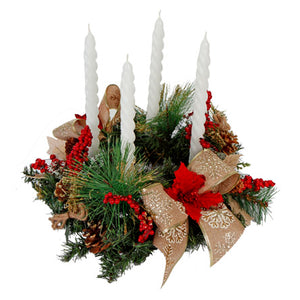 Corona De Adviento Con Listón Copos Y Pick Navideño