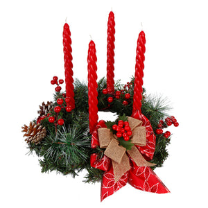 Corona De Adviento Con Listón Nochebuena Y Pick Navideño