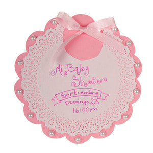 Invitación Babero Con Blonda Y Perlas Mi Baby Shower
