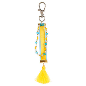 Llavero Amarillo/Azul Con Cristales Y Borla