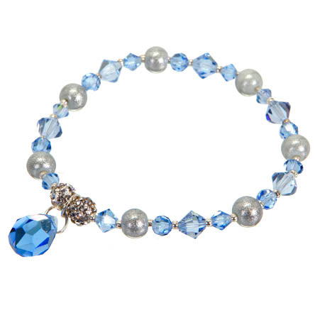 Pulsera De Cristales Azules Y Perlas Blancas