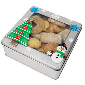 Caja Para Galletas Con Pino Y Muñeco De Nieve