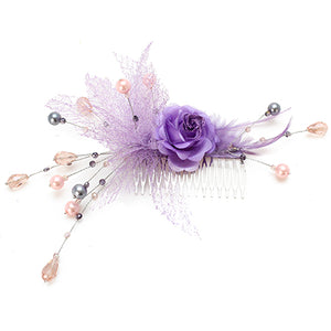 Peineta Con Rosa Lila Y Perlas