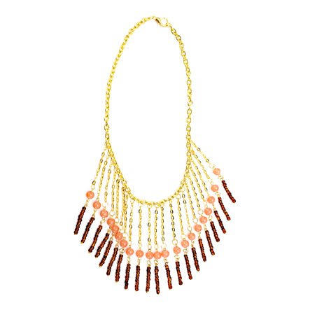 Collar Oro Con Coral-Café Obscuro