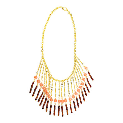 Fantasías Miguel Clave:LR70 Collar Oro Con Coral-Café Obscuro