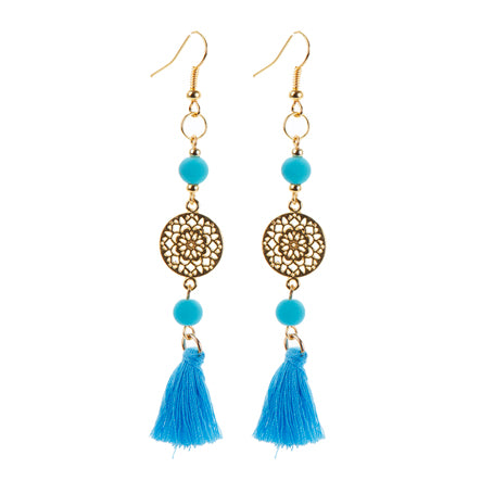 Aretes Con Dije Mandala Y Borlas Azul