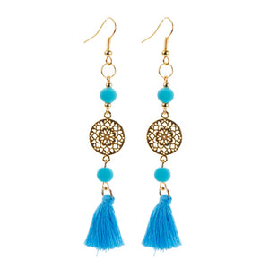 Aretes Con Dije Mandala Y Borlas Azul
