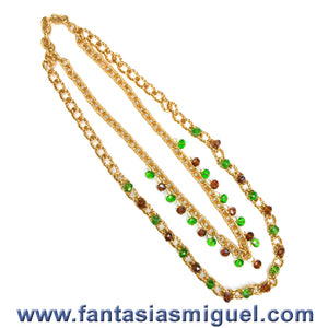 Collar Con Cadena Y Cuentas De Cristal Redondas, Oro Verde