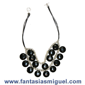 Collar Cuenta Metal – Cuenta Redonda Negra Con Cordón Encerado