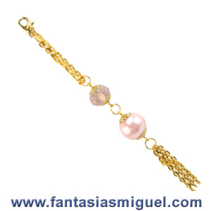 Llavero Con Cadena Cta. Rondel Cristal Rosa, Oro