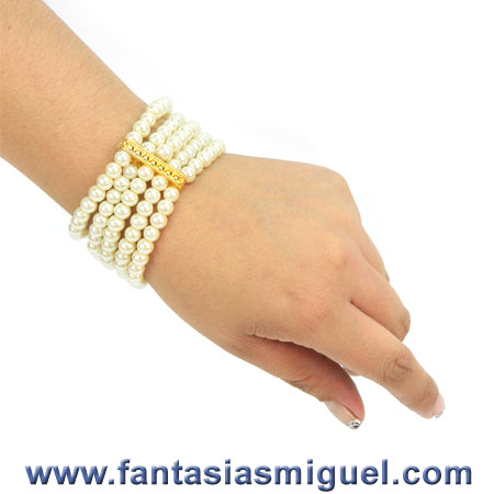 Pulsera Cta. Cristal Y Puente De Metal Marfil Oro