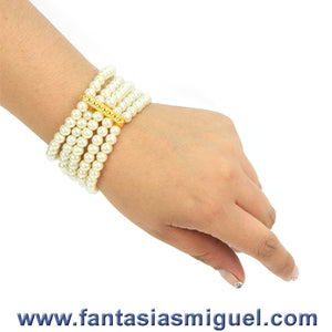 Pulsera Cta. Cristal Y Puente De Metal Marfil Oro