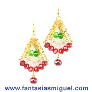 Aretes Rondel Cristal Tricolor  Con Cadena