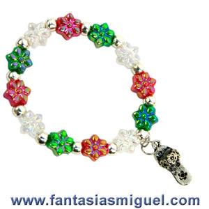 Pulsera Con Flor Con Dije Tricolor, Fiestas Mexicanas