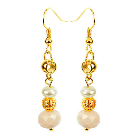 Aretes Marfil Oro Con Perlas Y Cristal