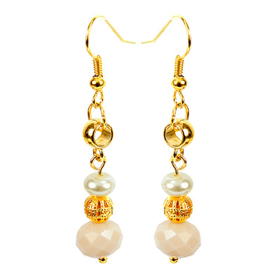 Fantasías Miguel Clave:ML1326 Aretes Marfil Oro Con Perlas Y Cristal