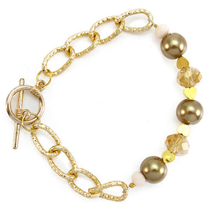Pulsera Marfil/Oro Con Cadena