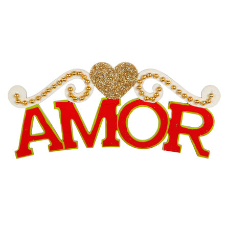 Letrero Navideño Amor Con Piedra Metalica Y Diamantina Oro