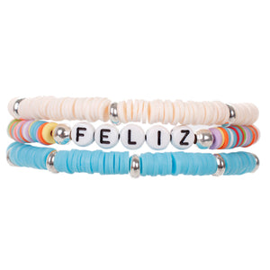 Brazalete De Tres Pulseras Con Palabrafeliz