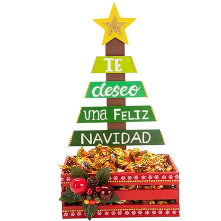 Huacal Con Pino Navideño Y Estrella Dorada