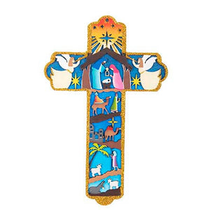 Cruz Con Nacimiento Con Contorno Dorado