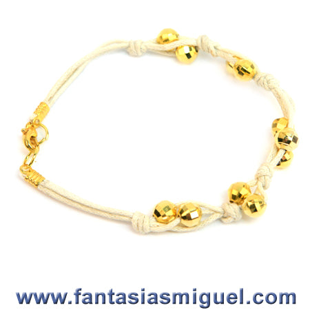 Pulsera De Cordón Marfil Cta. Rondel De Oro